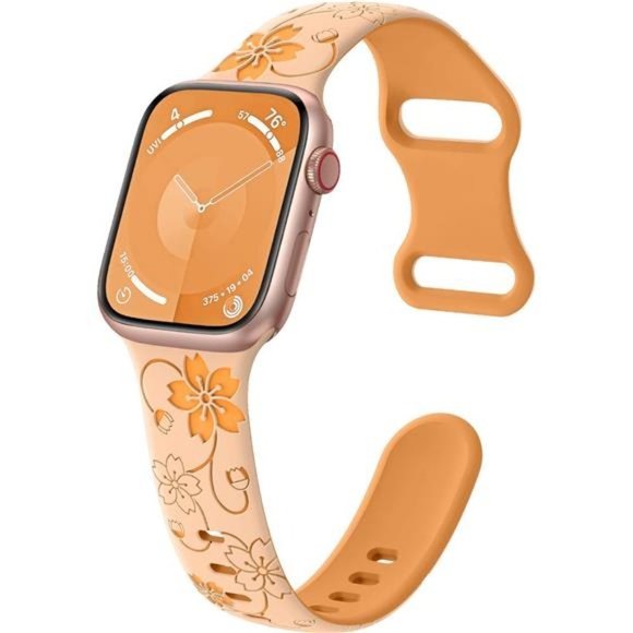 NEW Orange Floral Engraved Apple Watch Band - Picture 1 of 4